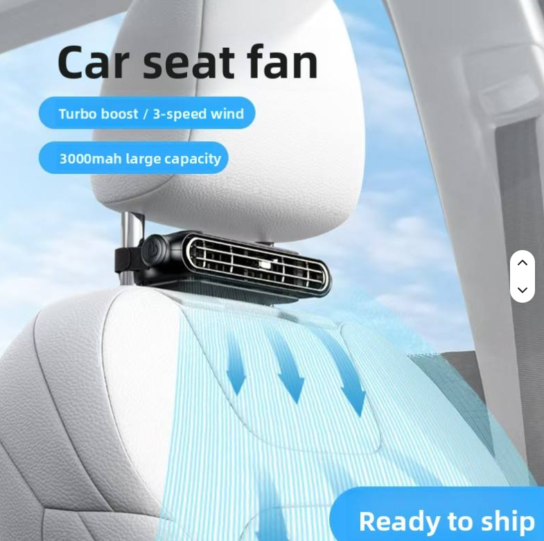 New Universal Car Seat Fan for Cars Trucks Vans-Usb Rechargeable 3-Speed Built-In Battery Powerful Airflow Cool Breeze (ABS